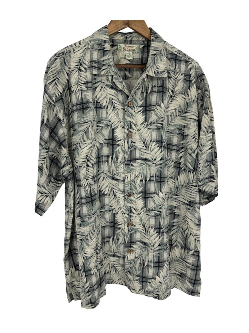 Tommy Bahama Men's Silk Hawaiian  Palm Plaid Print Short Sleeve Shirt Size L